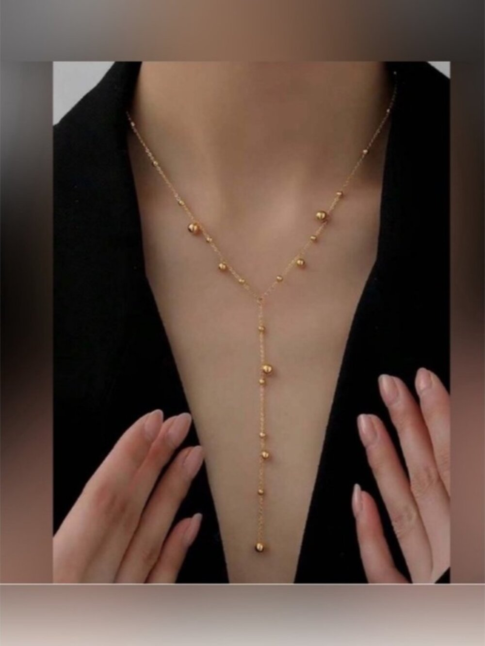 Gold Plated Stainless Steel Beaded Lariat Necklace